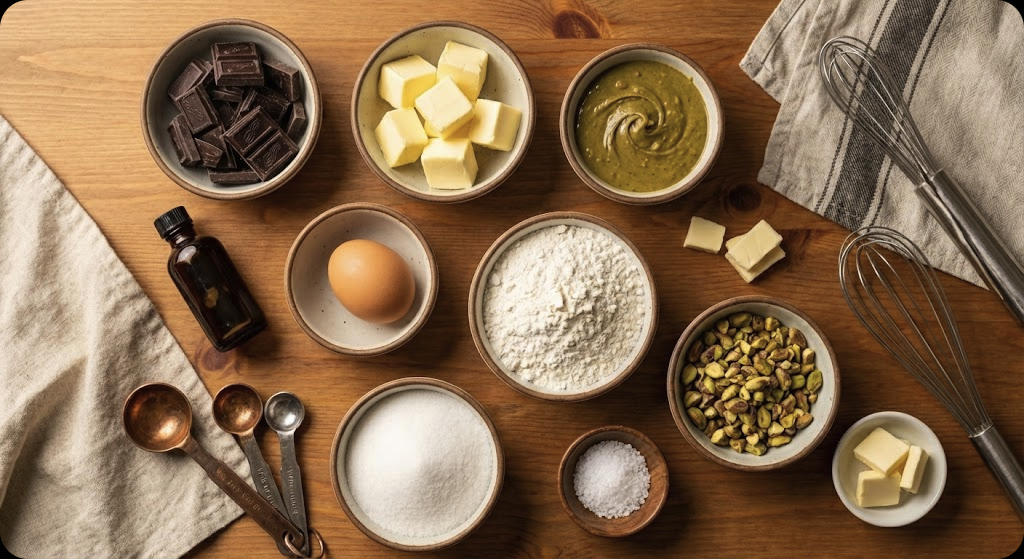 피스타치오 초콜릿 스낵 케이크 - ingredients