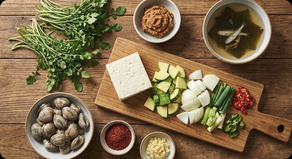 향긋한 냉이 바지락 된장찌개 - ingredients