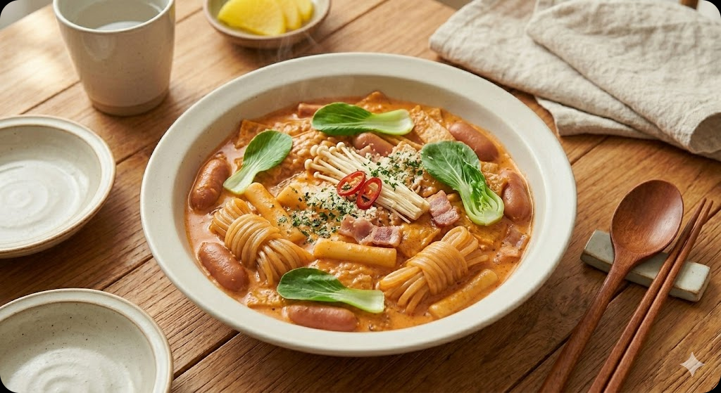맛있게 완성되어 서빙된 마라로제 떡볶이