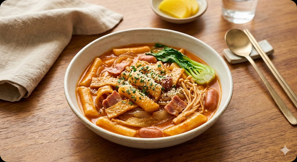 완성된 마라로제 떡볶이의 맛있는 모습