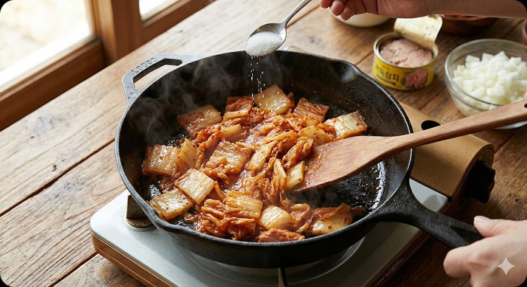 백종원식 참치김치찌개 조리 과정 2단계