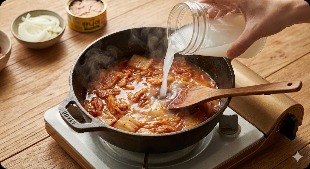 백종원식 참치김치찌개 조리 과정 3단계