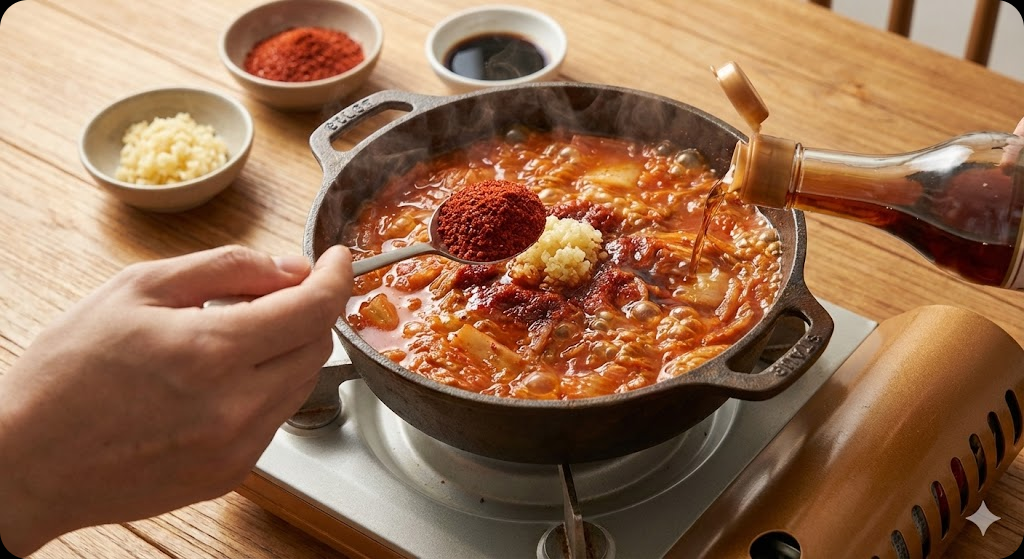 백종원식 참치김치찌개 조리 과정 4단계