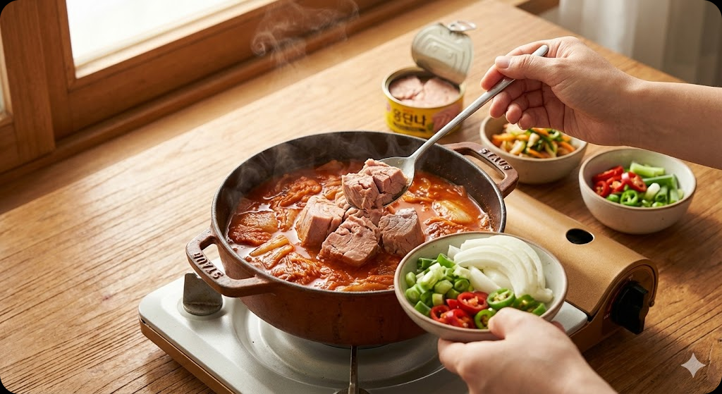 백종원식 참치김치찌개 조리 과정 5단계
