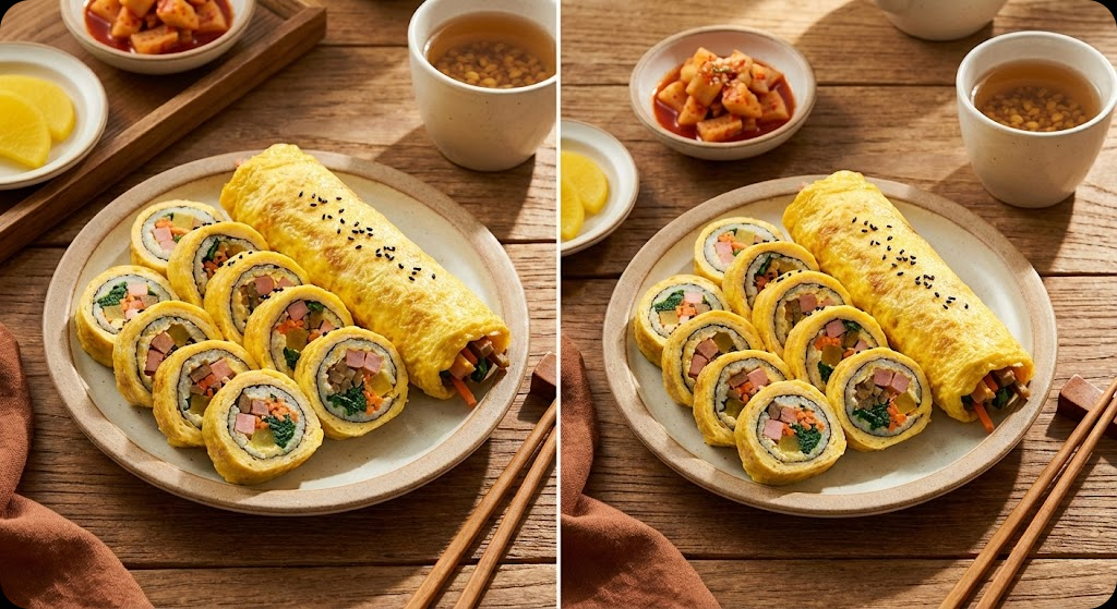 완성된 계란말이 김밥의 맛있는 모습