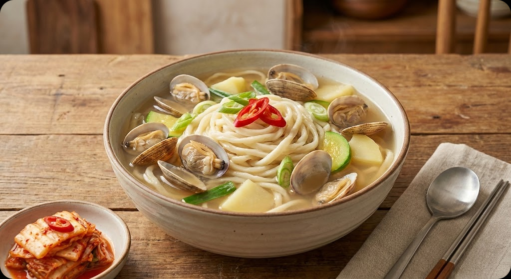 완성된 바지락 칼국수의 맛있는 모습