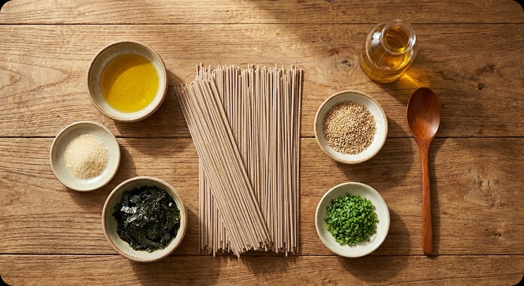 들기름 막국수 만들기에 필요한 신선한 재료들