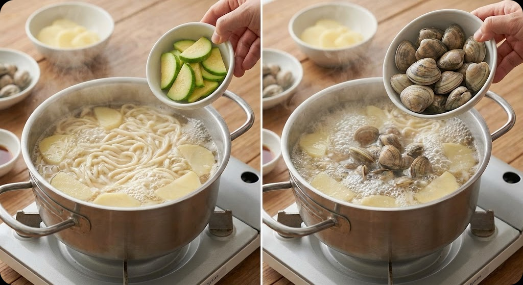 바지락 칼국수 조리 과정 6단계