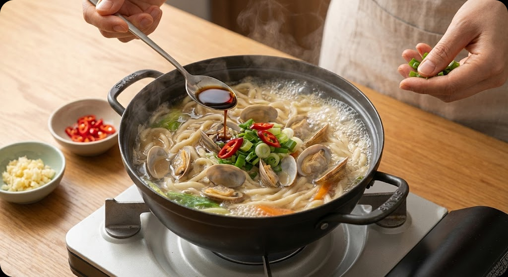 바지락 칼국수 조리 과정 7단계