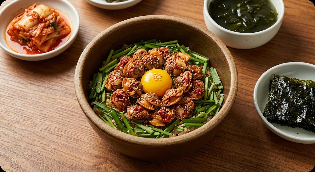 완성된 꼬막 비빔밥의 맛있는 모습