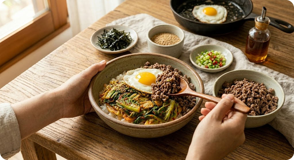 봄동 비빔밥 조리 과정 5단계