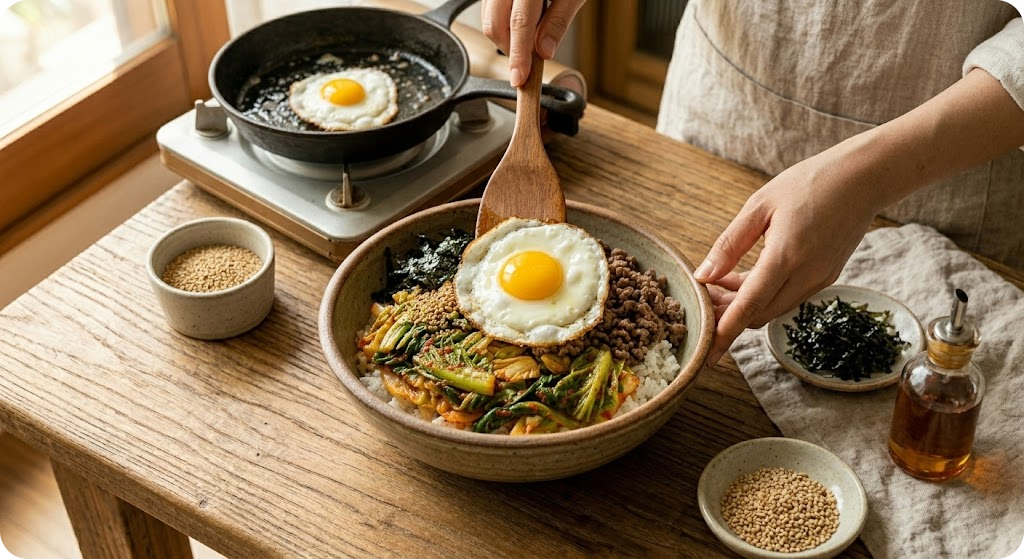 봄동 비빔밥 조리 과정 6단계