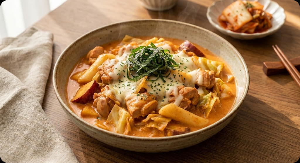 완성된 로제 닭갈비의 맛있는 모습