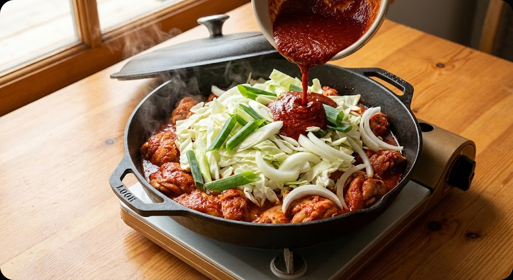 로제 닭갈비 조리 과정 4단계