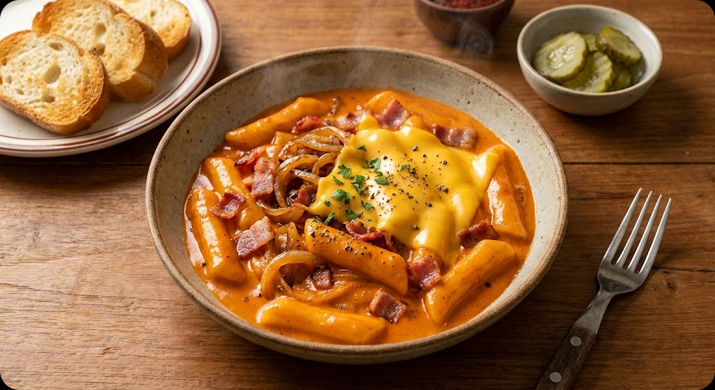 완성된 고추장 크림떡볶이의 맛있는 모습