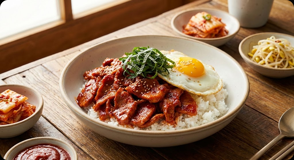 완성된 고추장 불고기 덮밥의 맛있는 모습