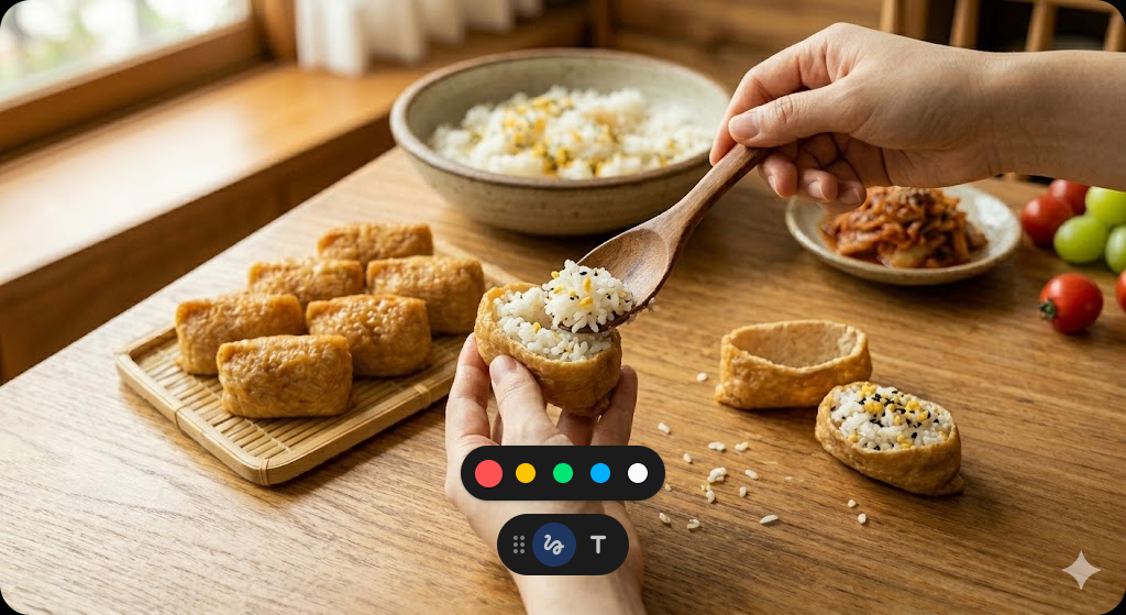 Step 3 of making Spring Picnic One-Bite Inari Sushi