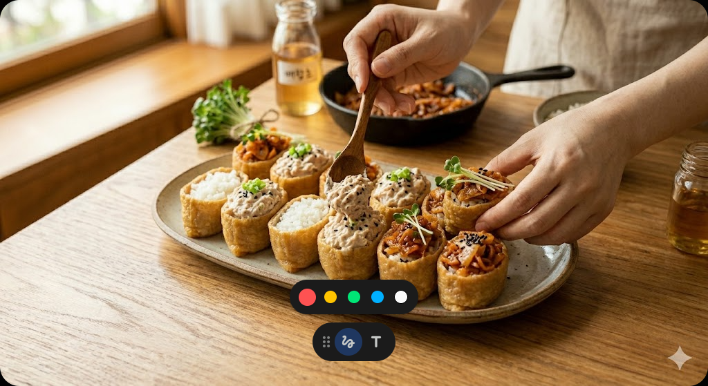 Step 6 of making Spring Picnic One-Bite Inari Sushi