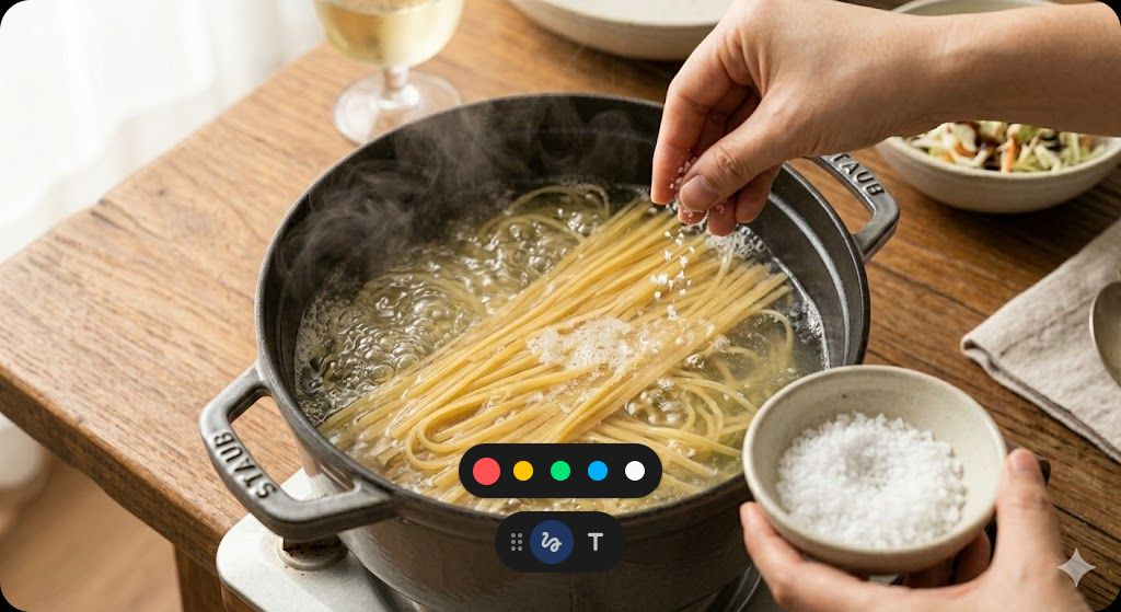 냉이 페스토 파스타 조리 과정 3단계