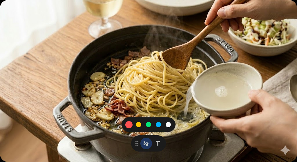 냉이 페스토 파스타 조리 과정 4단계