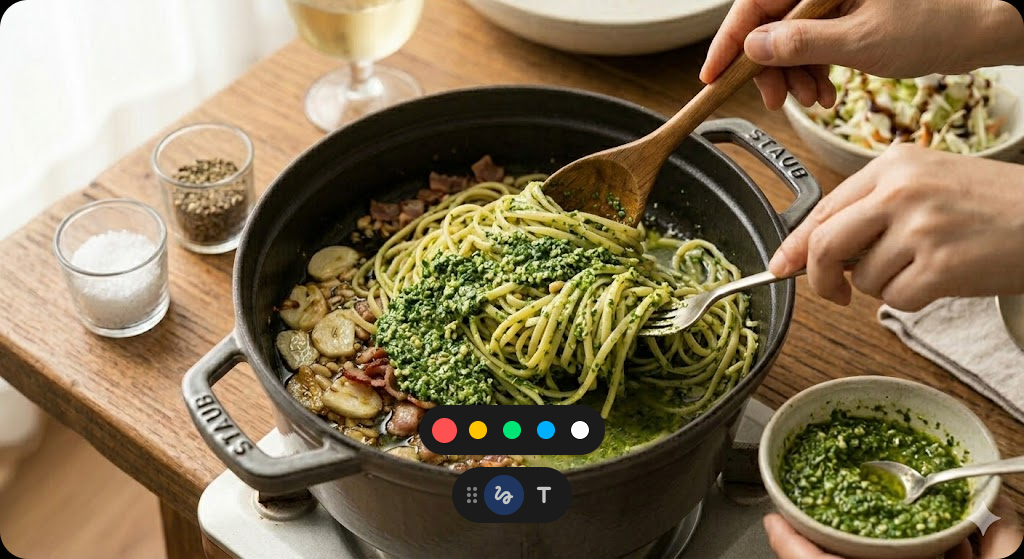 냉이 페스토 파스타 조리 과정 5단계