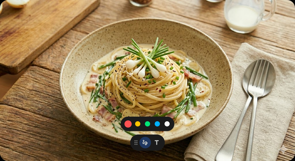 맛있게 완성되어 서빙된 달래 크림파스타