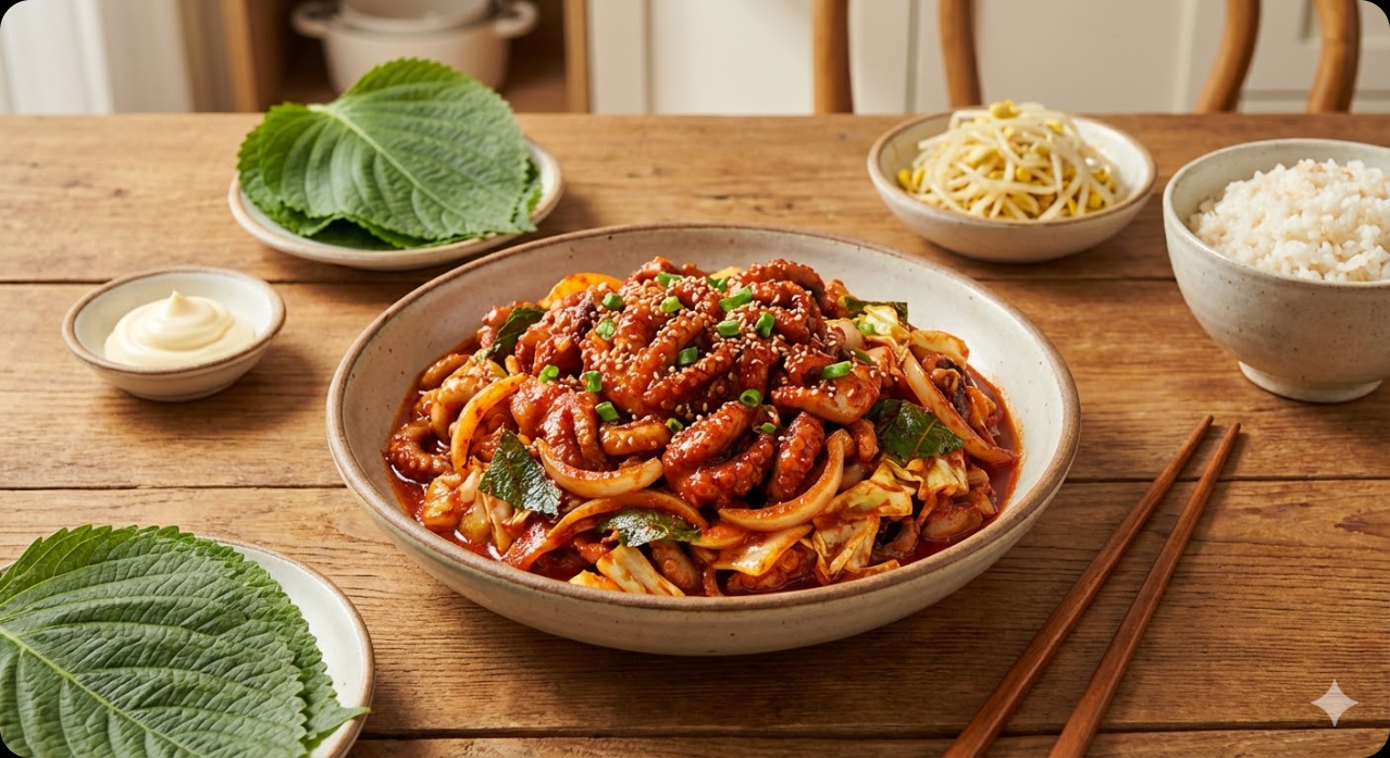 완성된 매콤한 쭈꾸미볶음의 맛있는 모습