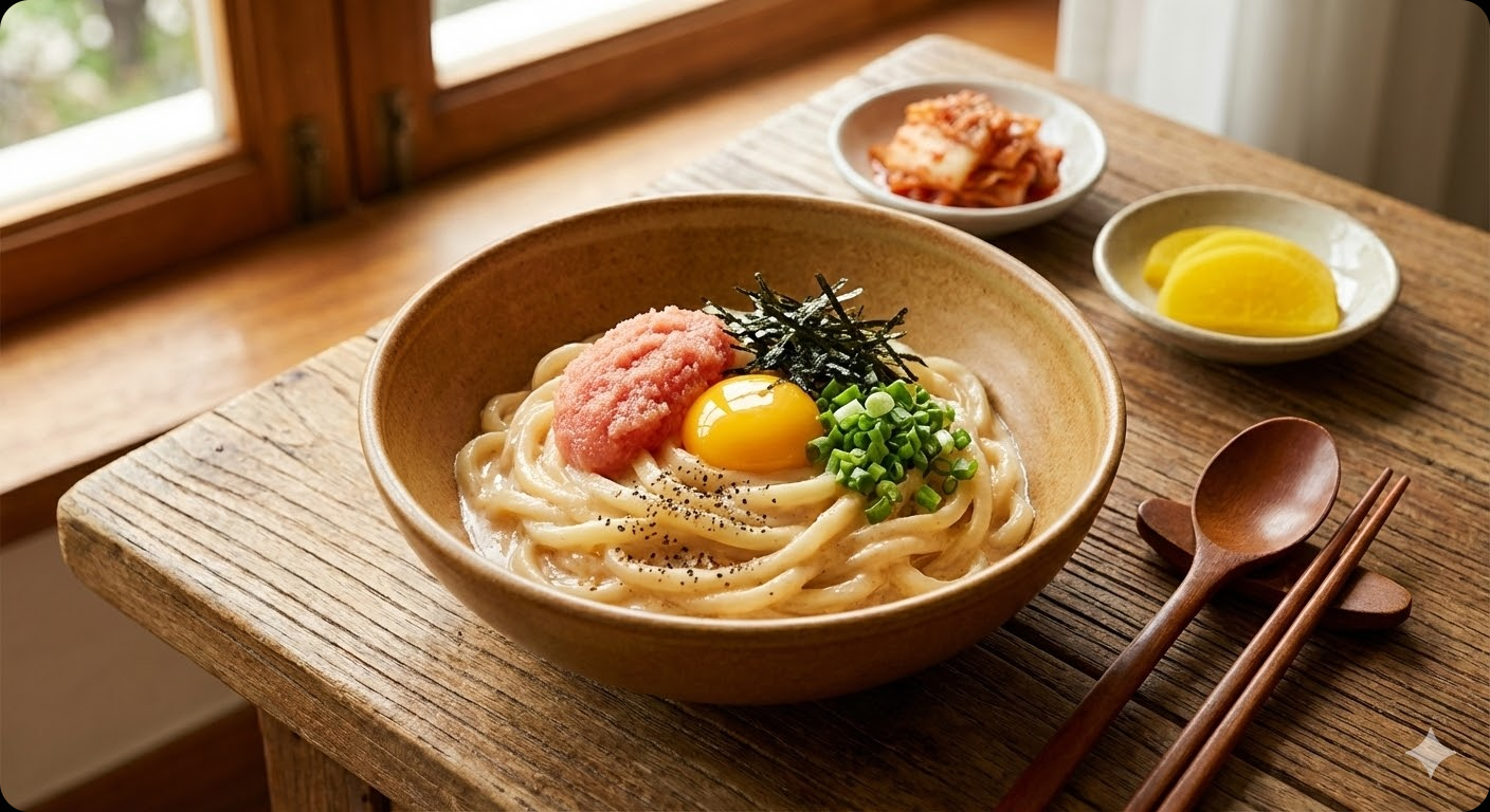 맛있게 완성되어 서빙된 명란버터우동