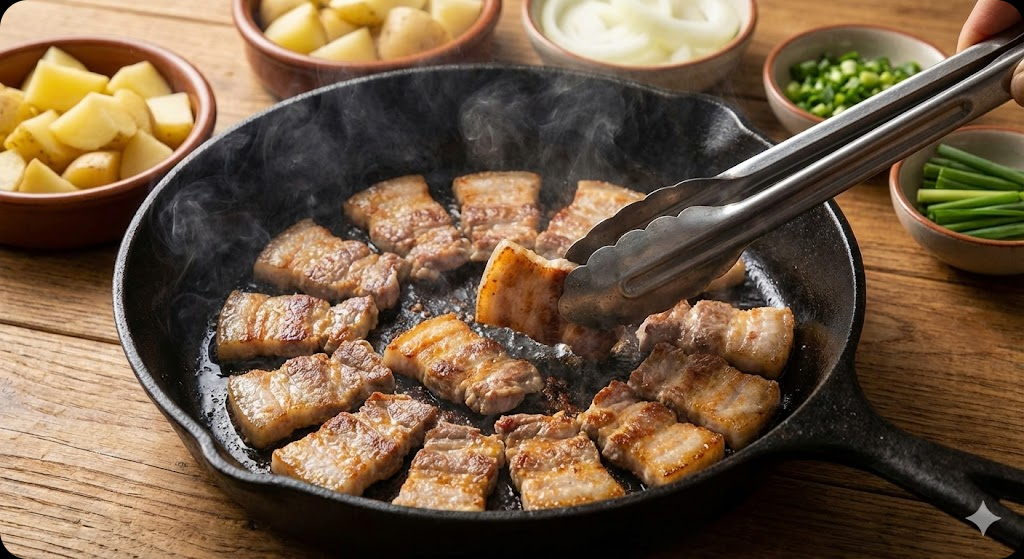 감자가득 짚불향 돼지덮밥 조리 과정 2단계