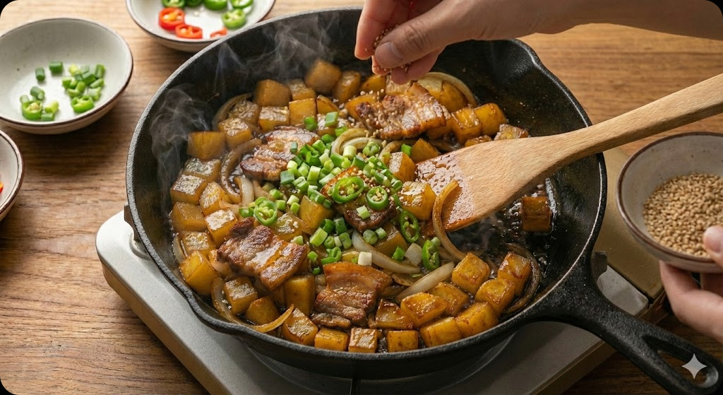 감자가득 짚불향 돼지덮밥 조리 과정 6단계