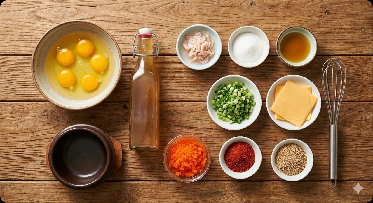 폭탄 계란찜 만들기에 필요한 신선한 재료들