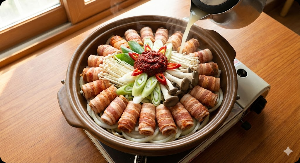 대패삼겹 김치말이전골 조리 과정 5단계