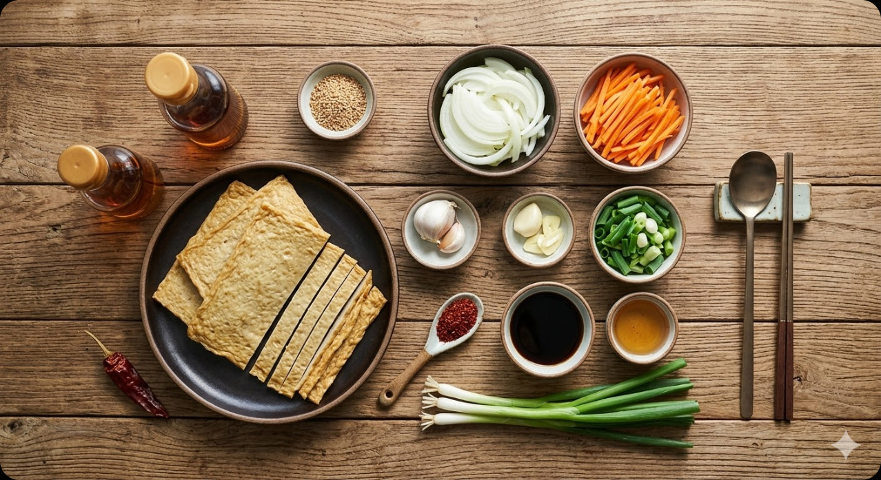 어묵볶음 만들기에 필요한 신선한 재료들