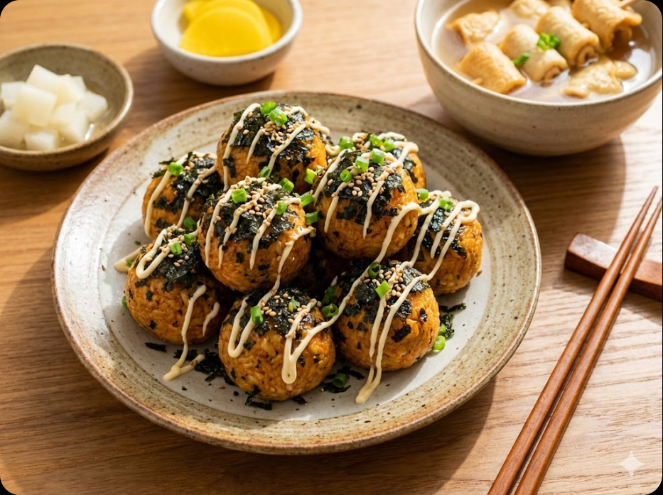 맛있게 완성되어 서빙된 고추장 참치마요 주먹밥