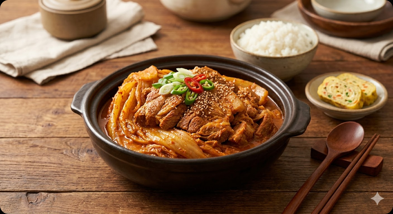 완성된 돼지고기 김치찜의 맛있는 모습