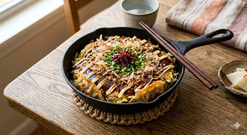 Delicious finished Frozen Mandu Okonomiyaki