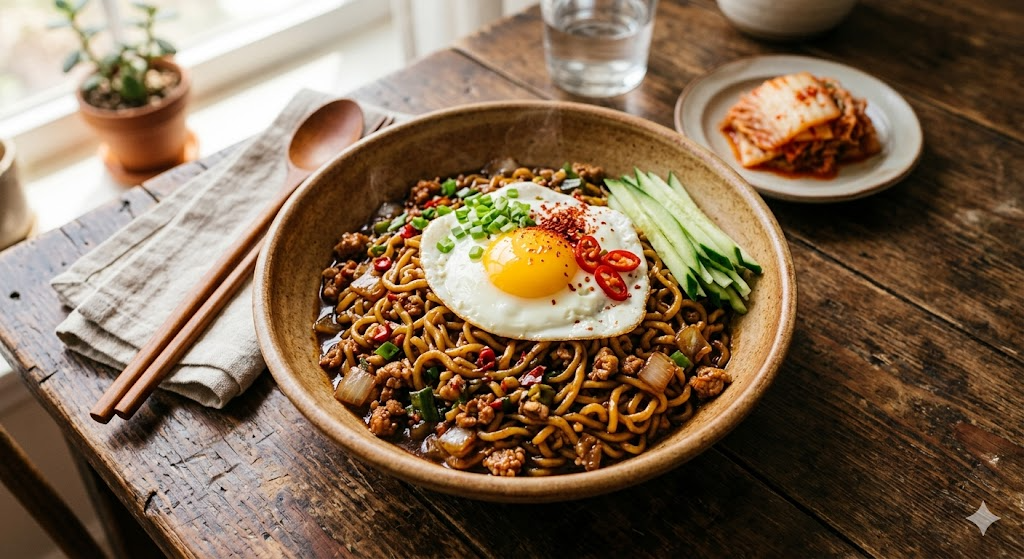 완성된 윤남노 사천 짜파게티의 맛있는 모습