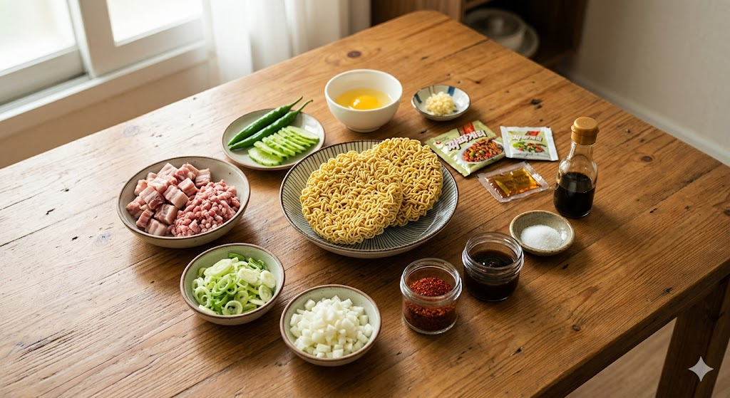 윤남노 사천 짜파게티 만들기에 필요한 신선한 재료들
