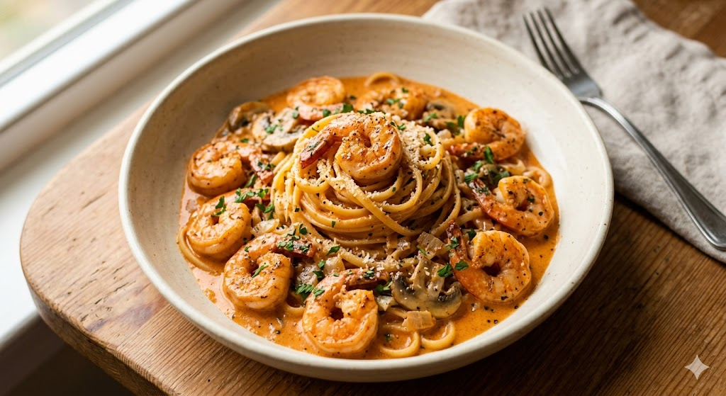 Delicious finished Shrimp Rose Pasta