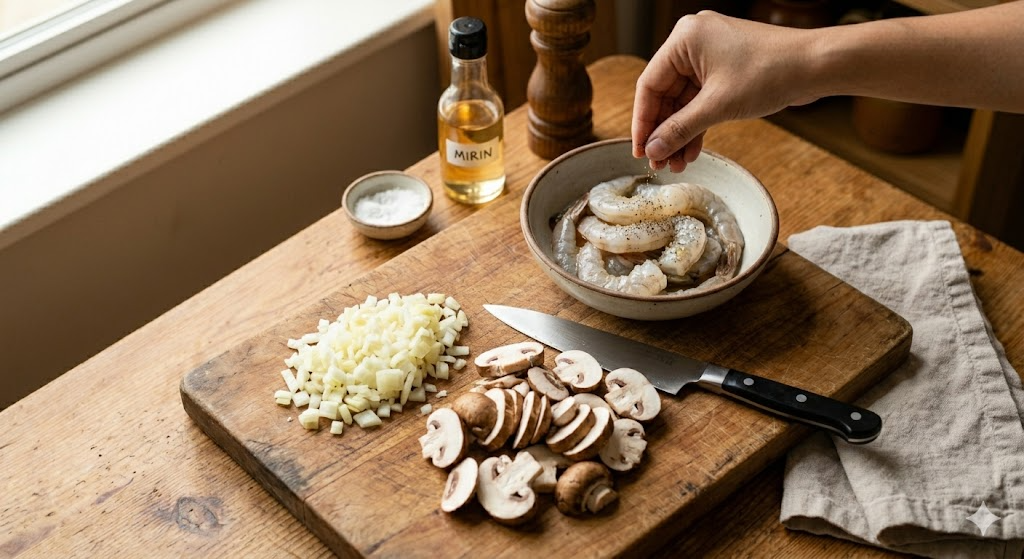 Shrimp Rose Pasta cooking process Step 2