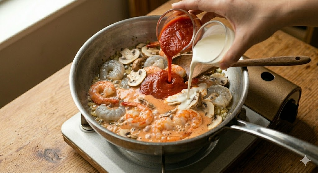 Shrimp Rose Pasta cooking process Step 5
