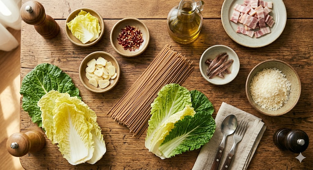 Fresh ingredients needed for making Bomdong Whole Wheat Pasta
