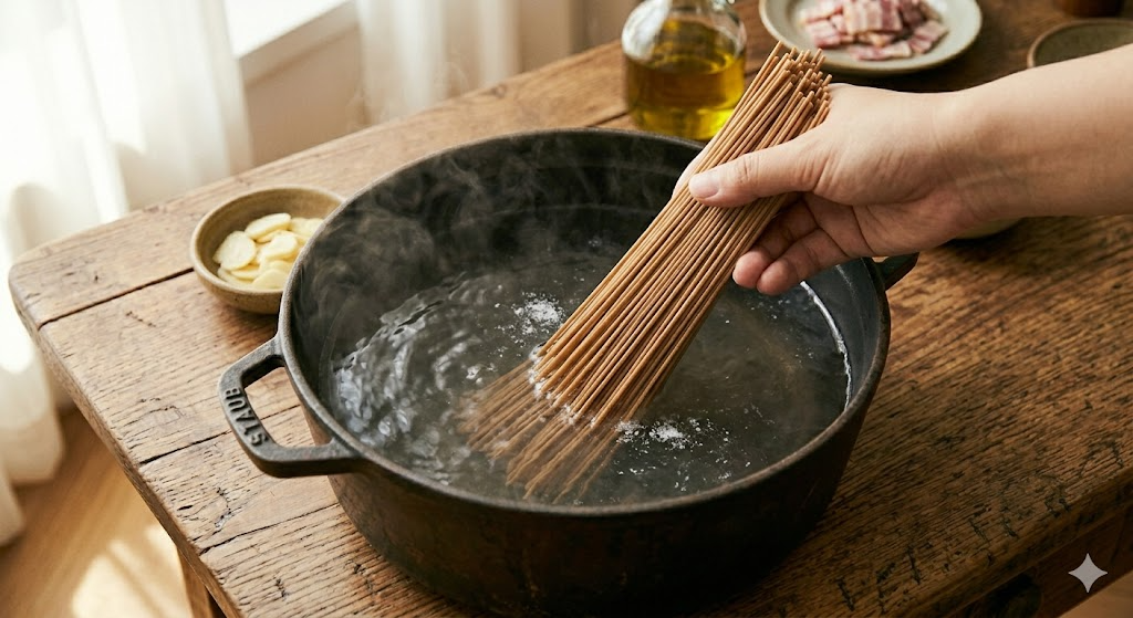 Step 2 of the Bomdong Whole Wheat Pasta cooking process