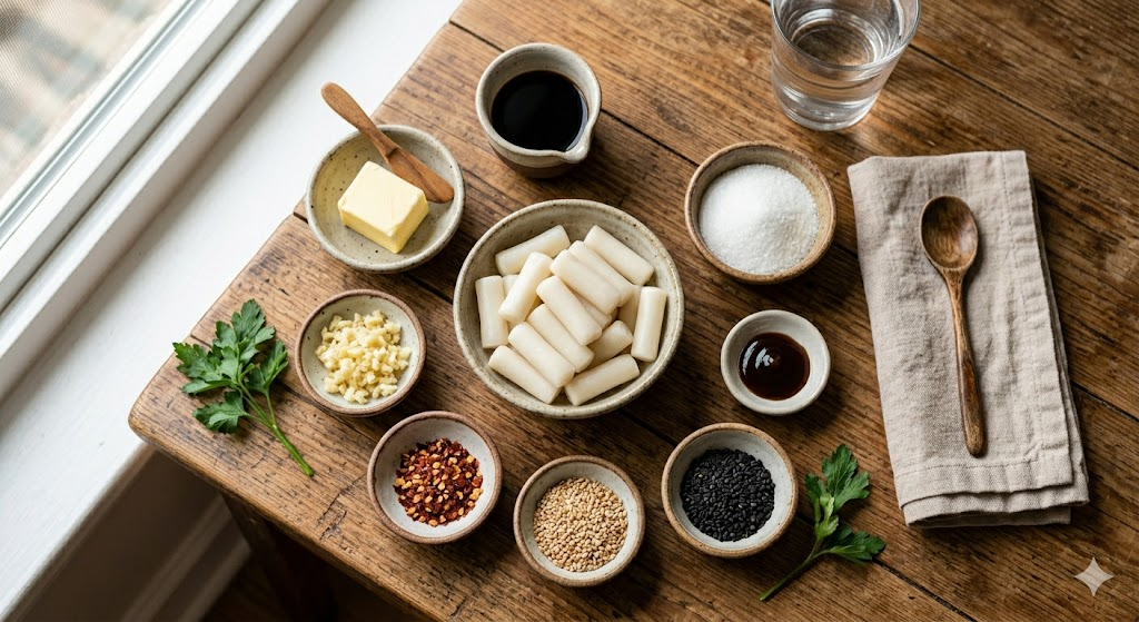Fresh ingredients needed to make Shanghai Butter Tteok