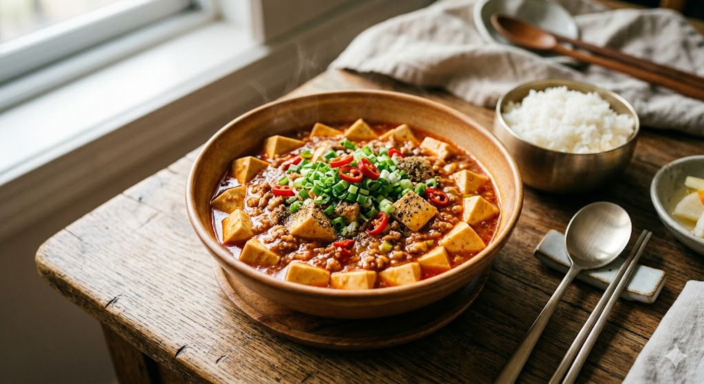 Delicious looking finished Mapo Tofu
