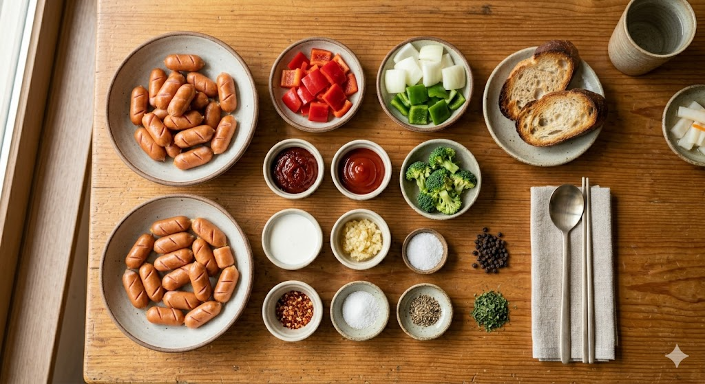 로제쏘야 만들기에 필요한 신선한 재료들
