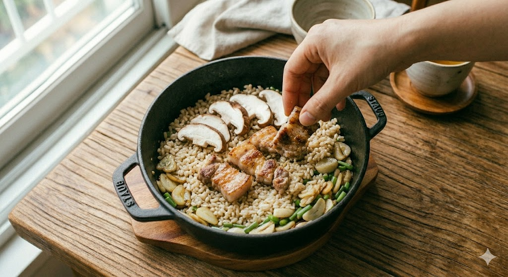 Pork Jowl Pot Rice Cooking Step 5