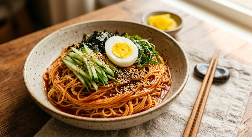 완성된 김풍 비빔 파스타의 맛있는 모습