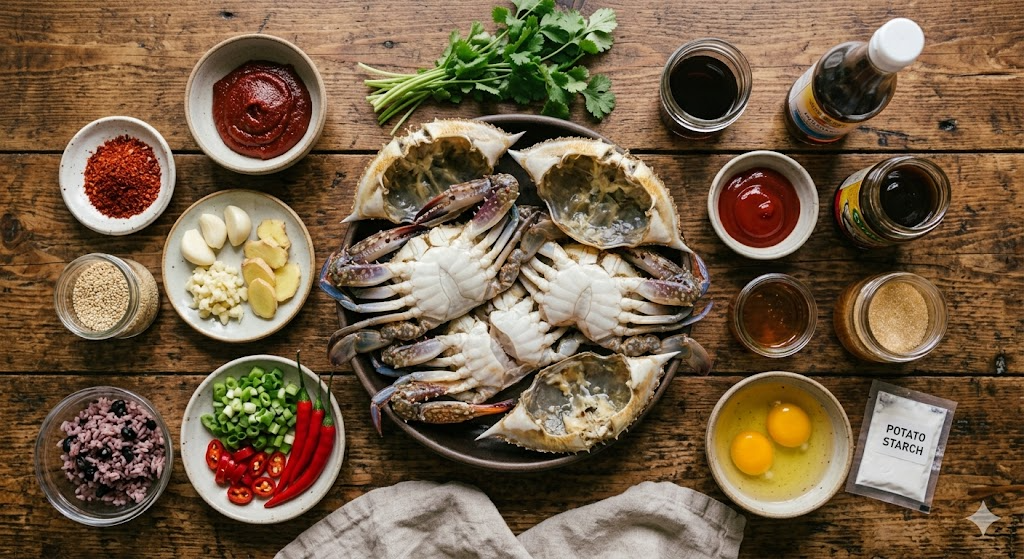 K-칠리크랩 만들기에 필요한 신선한 재료들
