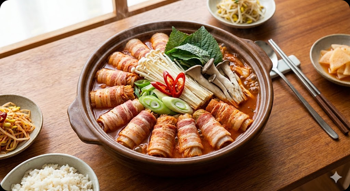 🥘손님상에 딱! 비주얼 끝내주는 대패삼겹 김치말이전골